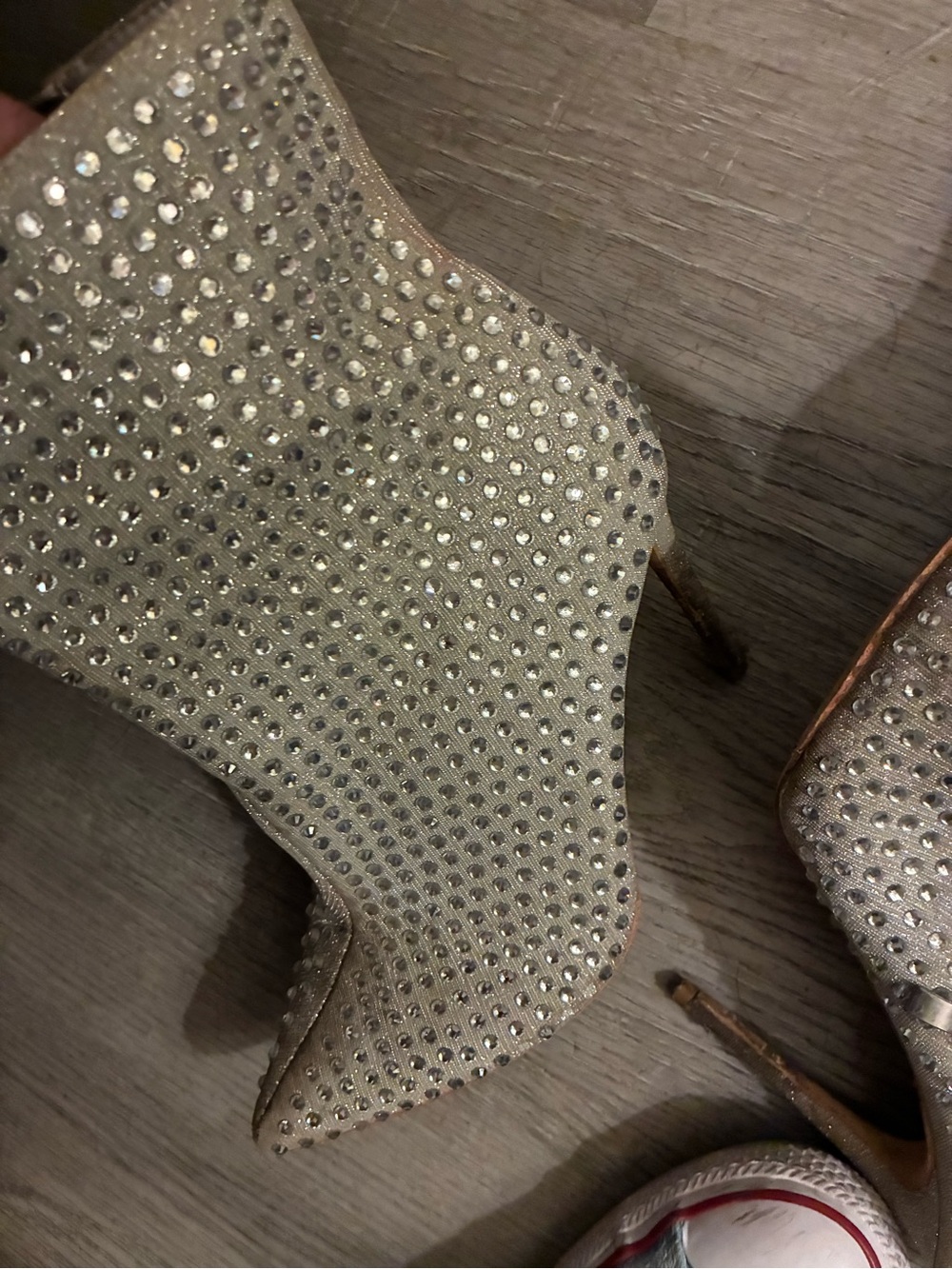 Crystal-Studded High Heel Ankle Boots in Silver size 8